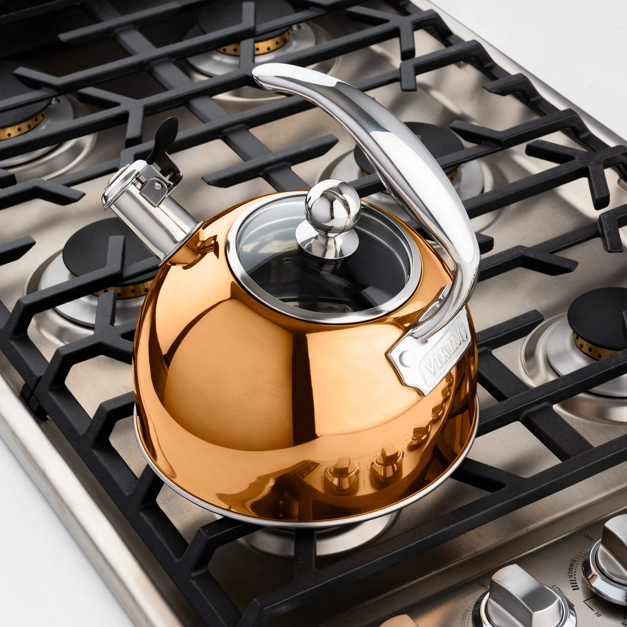 Viking 2.6-Quart Rose Gold Stainless Steel Whistling Kettle with 3-Ply Base - Image 2