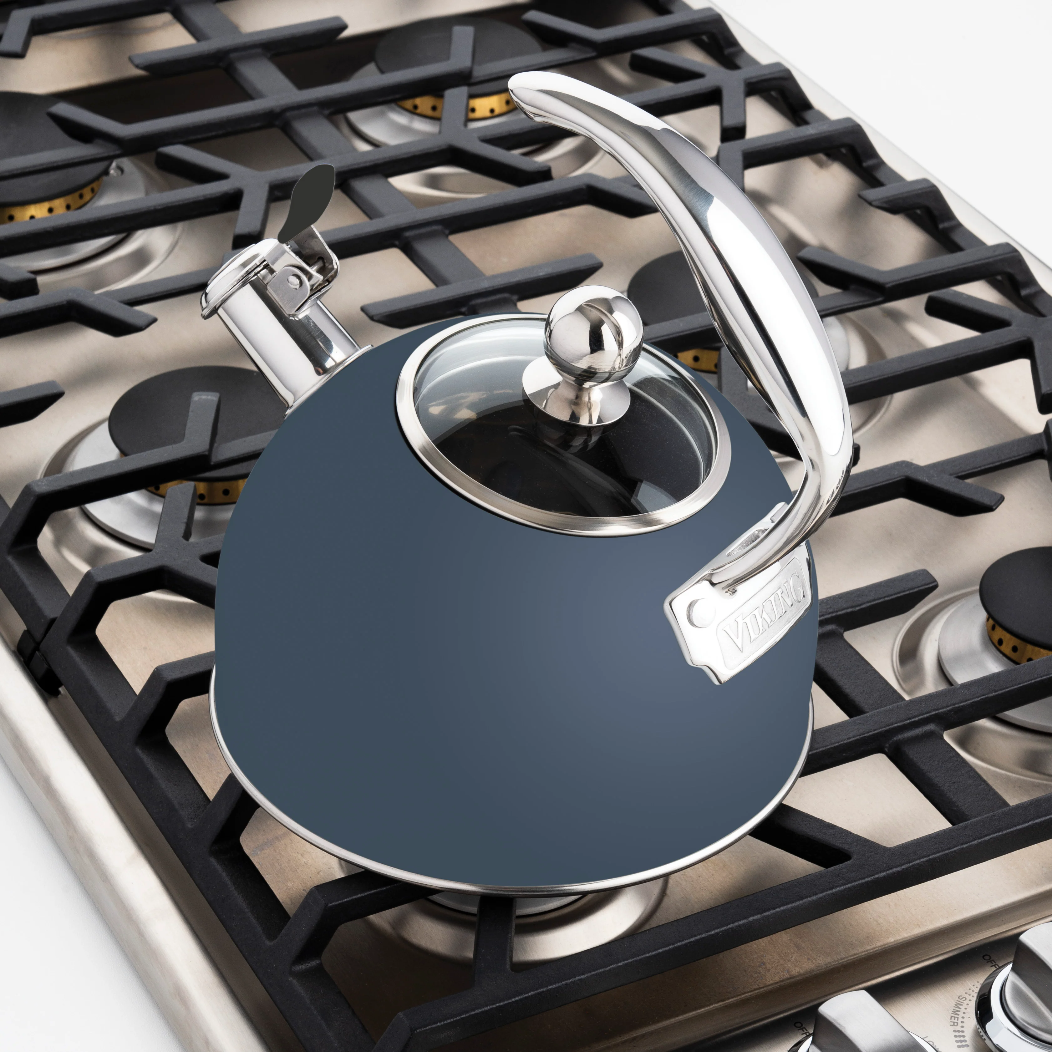 Viking 2.6-Quart Slate Blue Stainless Steel Whistling Kettle with 3-Ply Base - Image 2