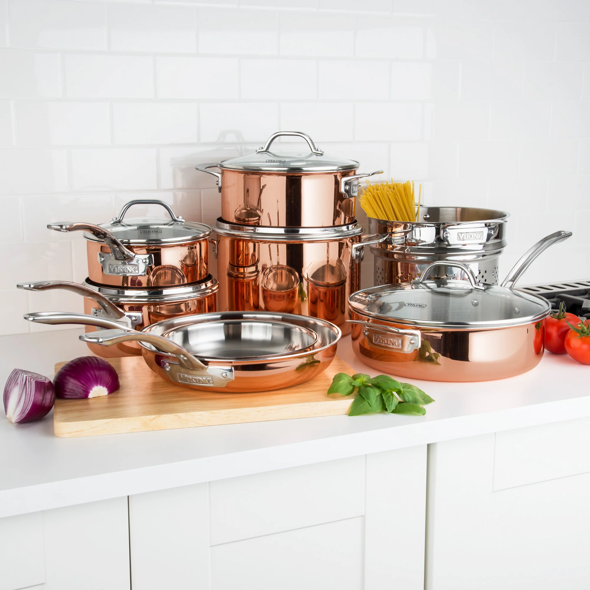 Viking 3-Ply Copper Clad 13-Piece Cookware Set with Glass Lids - Image 2