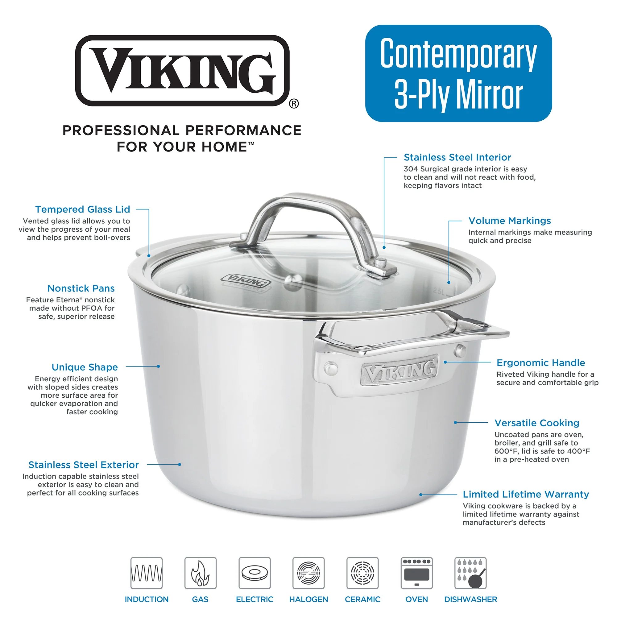 Viking Contemporary 3-Ply 5.2-Quart Dutch Oven with Glass Lid - Image 3