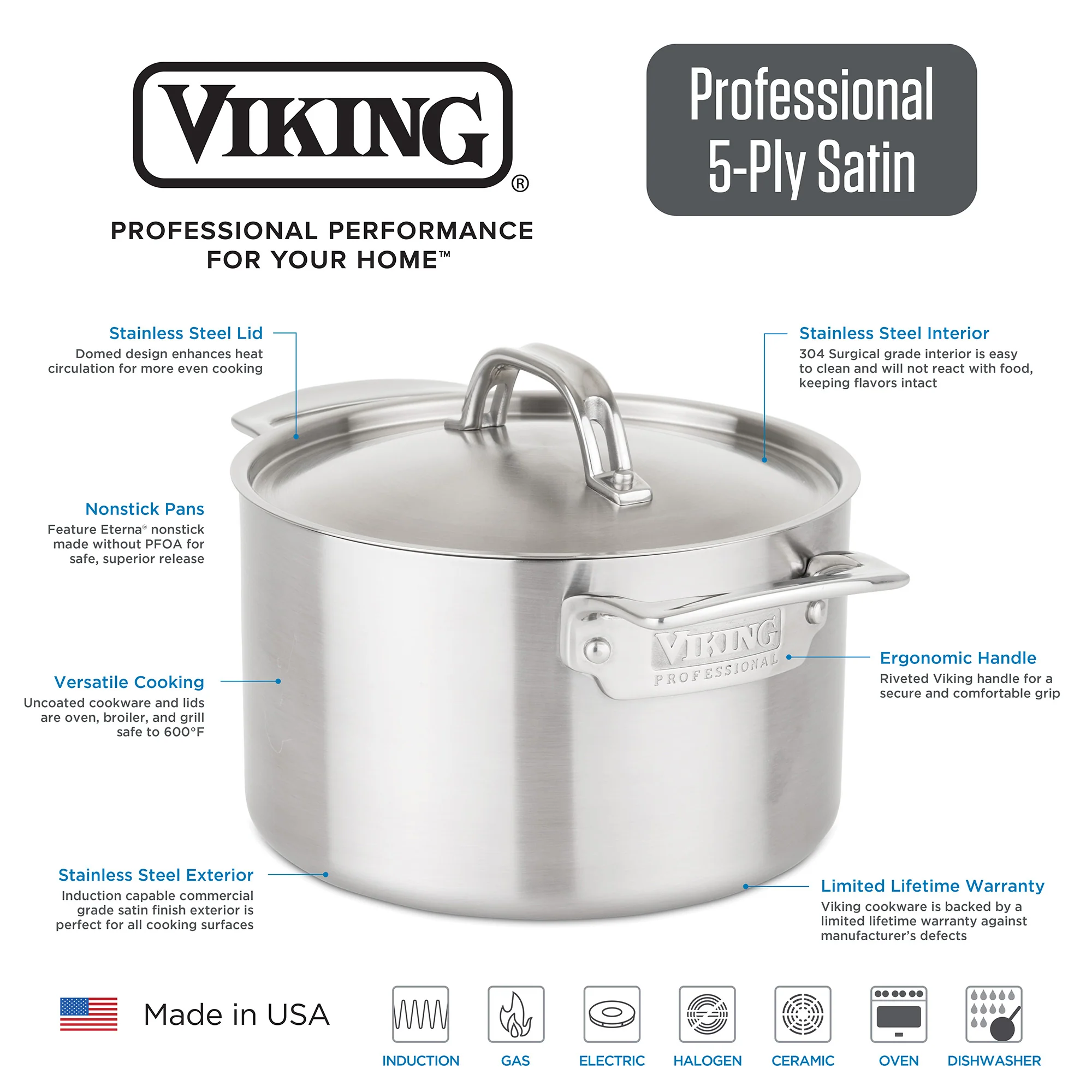 Viking Professional 5-Ply Stainless Steel 8-Quart Stock Pot - Image 3